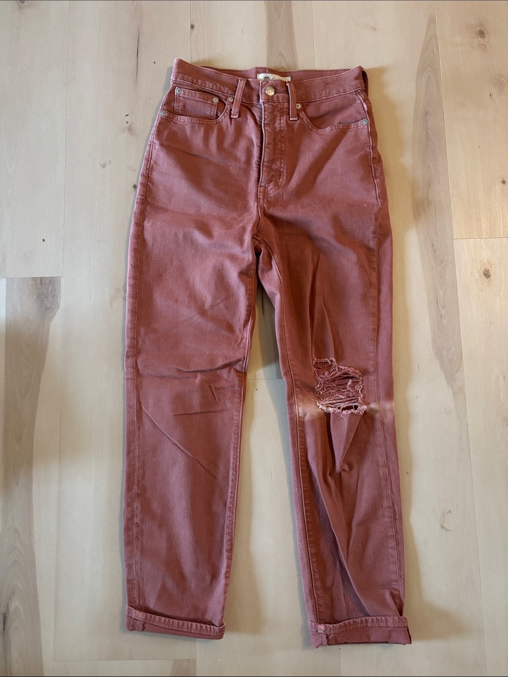 Madewell Pink High-Rise Distressed Mom Jeans